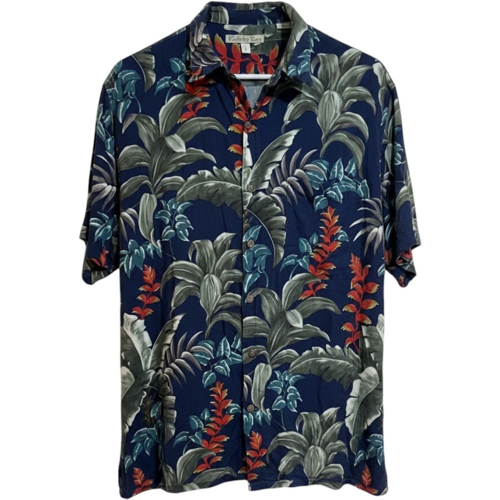 Batik Bay Mens XL Tropical Floral Palm Leaf Rayon Short Sleeve Button Down Shirt